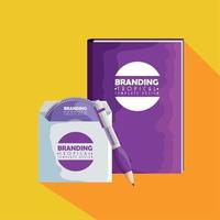 notebook with compact disc and pen branding product vector