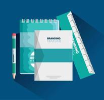 business notebook with paper and ruler with pencil product vector