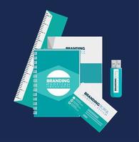 business notebook with document and ruler with usb memory vector