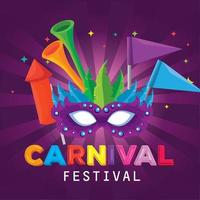 carnival mask with feathers and flags decoration with trumpet vector