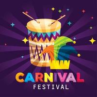 carnival drum with joker traditional hat decoration vector