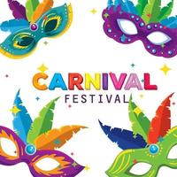 carnival masks with feathers decoration to party celebration vector