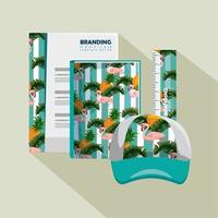 papel comercial con estilo tropical y gorra con cuaderno vector