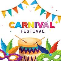 masks decoration with drum and party banner to carnival vector