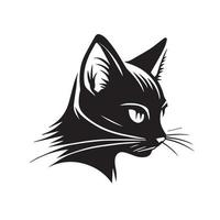 Cat black and white vector illustration. Isolated kitten. Cartoon drawing of kitty. Silhouette