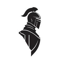 Medieval knight in armor, vector logo. Simple clean modern icon of a warrior with shield and helmet going to battle. Military soldier. Idea of protection, security. Business mascot. Sword badge.