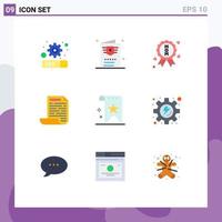 9 Thematic Vector Flat Colors and Editable Symbols of reputation quality certificate favorite document Editable Vector Design Elements