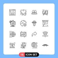 Set of 16 Modern UI Icons Symbols Signs for shopping message insurance day ad Editable Vector Design Elements