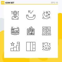 Modern Set of 9 Outlines and symbols such as apartment marketing moon online desktop Editable Vector Design Elements