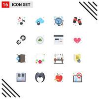 Pack of 16 Modern Flat Colors Signs and Symbols for Web Print Media such as cogs footwear alarm flip flops watch Editable Pack of Creative Vector Design Elements