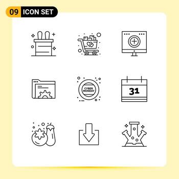 9 User Interface Outline Pack of modern Signs and Symbols of monday cyber hospital server data Editable Vector Design Elements