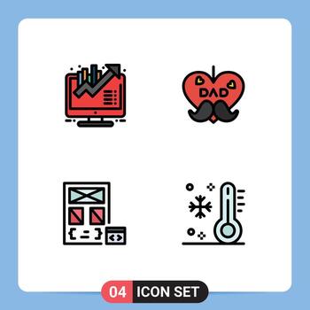 Pack of 4 creative Filledline Flat Colors of business coding growth fathers day development Editable Vector Design Elements