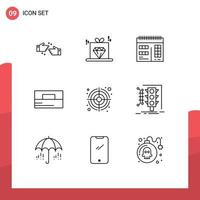 9 Outline concept for Websites Mobile and Apps target bulls eye web wallet fashion Editable Vector Design Elements