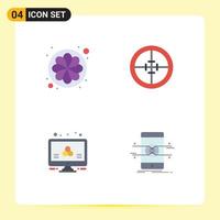 Pictogram Set of 4 Simple Flat Icons of flower atom sunflower military monitor Editable Vector Design Elements