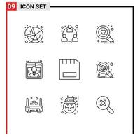 Stock Vector Icon Pack of 9 Line Signs and Symbols for devices card find support customer Editable Vector Design Elements