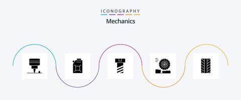 paquete de iconos de glifo 5 de mecánica que incluye . fricción. rueda vector