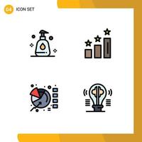 Group of 4 Filledline Flat Colors Signs and Symbols for cleaning pie achievements positions brain Editable Vector Design Elements