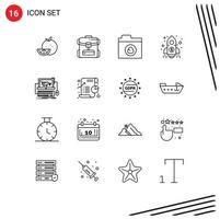 Outline Pack of 16 Universal Symbols of shop cart cloud rocket launch Editable Vector Design Elements