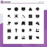 Mobile Interface Solid Glyph Set of 25 Pictograms of computing down imac arrow vessel Editable Vector Design Elements