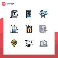 Mobile Interface Filledline Flat Color Set of 9 Pictograms of bag shop cloud reporting food sky docs Editable Vector Design Elements