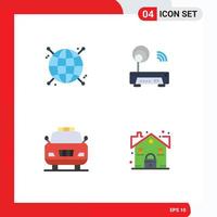 4 Universal Flat Icons Set for Web and Mobile Applications connected emergency network router estate Editable Vector Design Elements