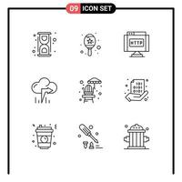 9 Thematic Vector Outlines and Editable Symbols of park life guard chair domain left cloud Editable Vector Design Elements