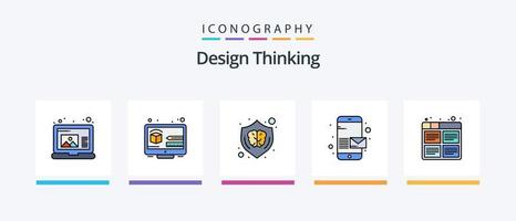 la línea de pensamiento de diseño llenó el paquete de 5 iconos, incluido el diseño. taza de te diseño. taza. pensando. diseño de iconos creativos vector