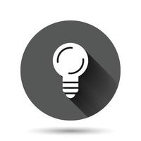 Light bulb icon in flat style. Lightbulb vector illustration on black round background with long shadow effect. Lamp idea circle button business concept.