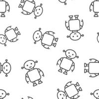 Cute robot chatbot icon in flat style. Bot operator vector illustration on white isolated background. Smart chatbot character seamless pattern business concept.