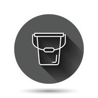 Bucket icon in flat style. Garbage pot vector illustration on black round background with long shadow effect. Pail circle button business concept.