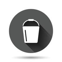 Bucket icon in flat style. Garbage pot vector illustration on black round background with long shadow effect. Pail circle button business concept.