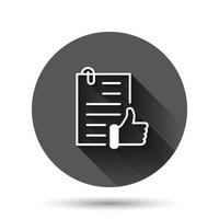 Approved document icon in flat style. Authorize vector illustration on black round background with long shadow effect. Agreement check mark circle button business concept.