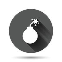 Bomb icon in flat style. Dynamite vector illustration on black round background with long shadow effect. C4 tnt circle button business concept.