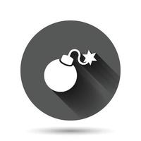 Bomb icon in flat style. Dynamite vector illustration on black round background with long shadow effect. C4 tnt circle button business concept.