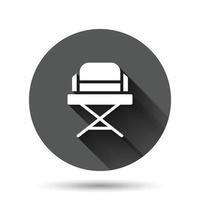 icono de silla de director en estilo plano. ilustración de vector de asiento de productor sobre fondo redondo negro con efecto de sombra larga. concepto de negocio de botón de círculo de película.