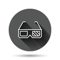 icono de película en estilo plano. ilustración de vector de película sobre fondo redondo negro con efecto de sombra larga. Concepto de negocio de botón de círculo de gafas 3d.