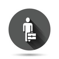 Businessman with briefcase icon in flat style. People manager vector illustration on black round background with long shadow effect. Employee circle button business concept.