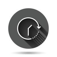 Clock icon in flat style. Watch vector illustration on black round background with long shadow effect. Timer circle button business concept.