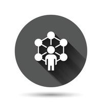 Corporate organization chart with business people vector icon in flat style. People cooperation illustration on black round background with long shadow effect. Teamwork circle button business concept.