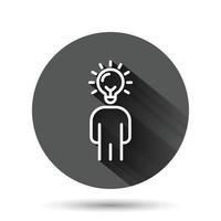 People with bulb icon in flat style. idea vector collection illustration on black round background with long shadow effect. Brain mind circle button business concept.