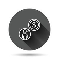 People with money icon in flat style. Investor vector illustration on black round background with long shadow effect. Businessman circle button business concept.