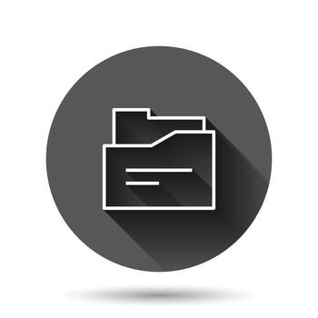 File folder icon in flat style. Documents archive vector illustration on black round background with long shadow effect. Storage circle button business concept.