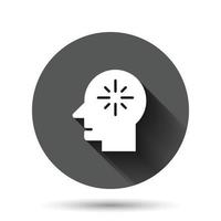 icono de conciencia mental en estilo plano. idea ilustración vectorial humana sobre fondo redondo negro con efecto de sombra larga. concepto de negocio de botón de círculo de cerebro de cliente. vector