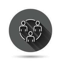 People communication icon in flat style. People vector illustration on black round background with long shadow effect. Partnership circle button business concept.