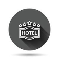 icono de signo de hotel 5 estrellas en estilo plano. ilustración de vector de posada sobre fondo redondo negro con efecto de sombra larga. concepto de negocio de botón de círculo de información de habitación de albergue.