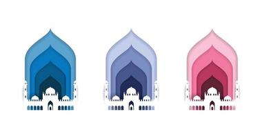 Paper Cut Various Mosque Vector Graphic Design