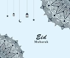 Eid Mubarak Islamic mandala and hanging lanterns vector