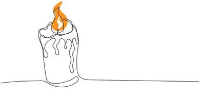 Continuous one line drawing of burning candle vector