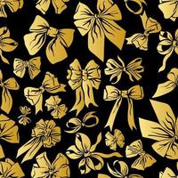 Seamless pattern with gold tie bows on black background. vector