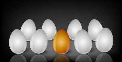 un grupo de huevos blancos y uno dorado sobre negro vector